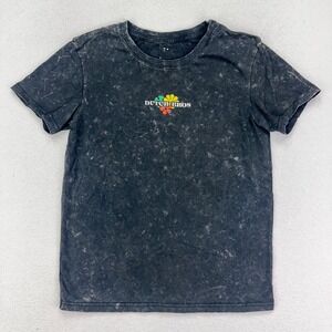 Dutch Bros T-Shirt Medium Grey Acid Wash Employee Floral Windmill‎ Graphic Tee